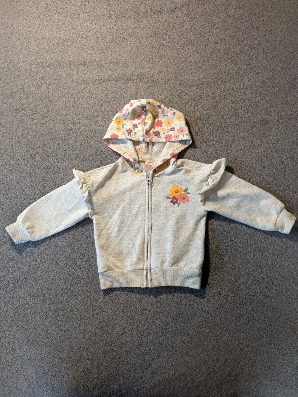 Just Lizzy Baby Girl 18M Floral Zip Up Hoodie Ruffle Sleeve Sweatshirt